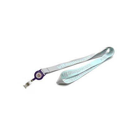 3/8" Wide Woven Lanyard w/Sewn In Badge Reel Set
